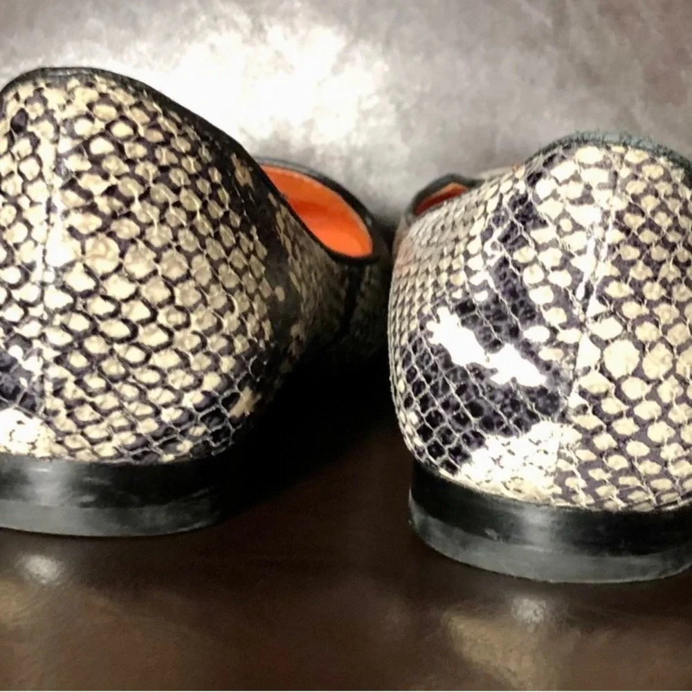 Via Spiga Women's Snake-Print Pointed Flats in Black & Cream
